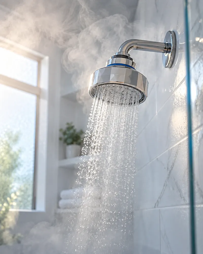 Ducha abierta con vapor en el baño