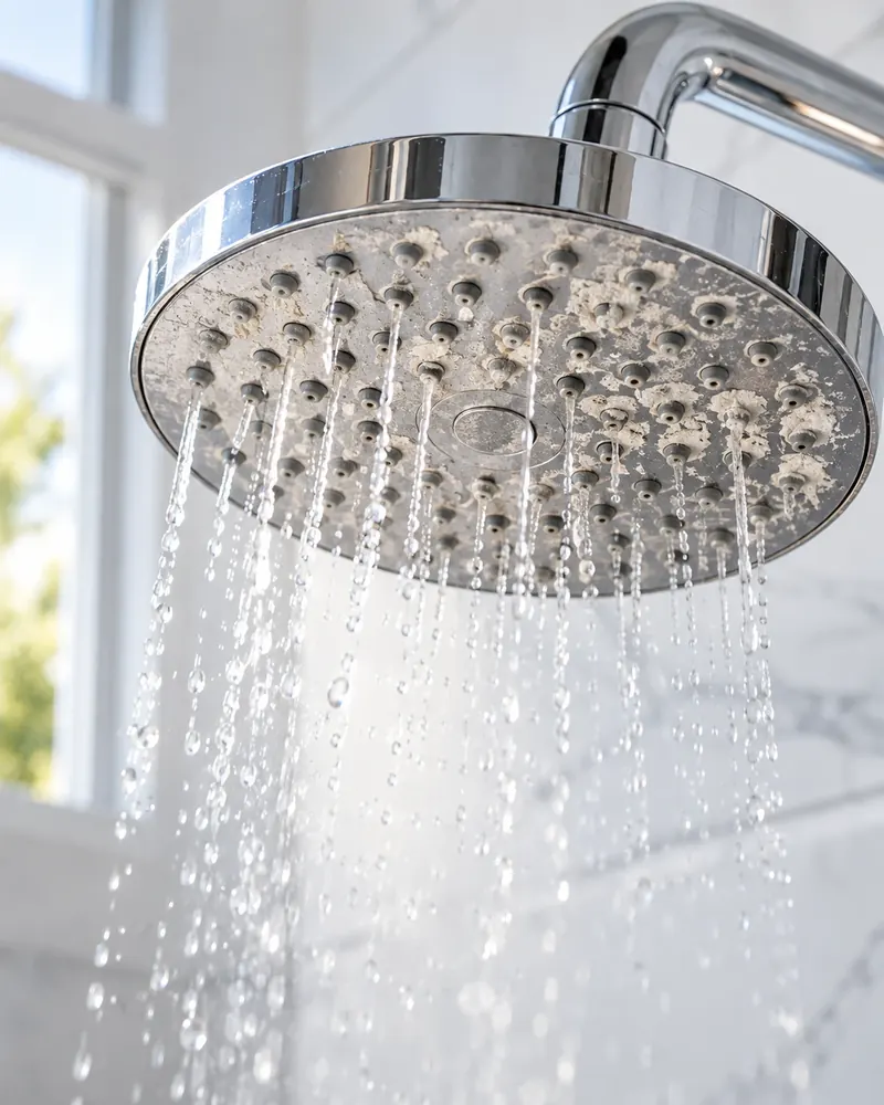 Ducha con acumulación de minerales en los orificios