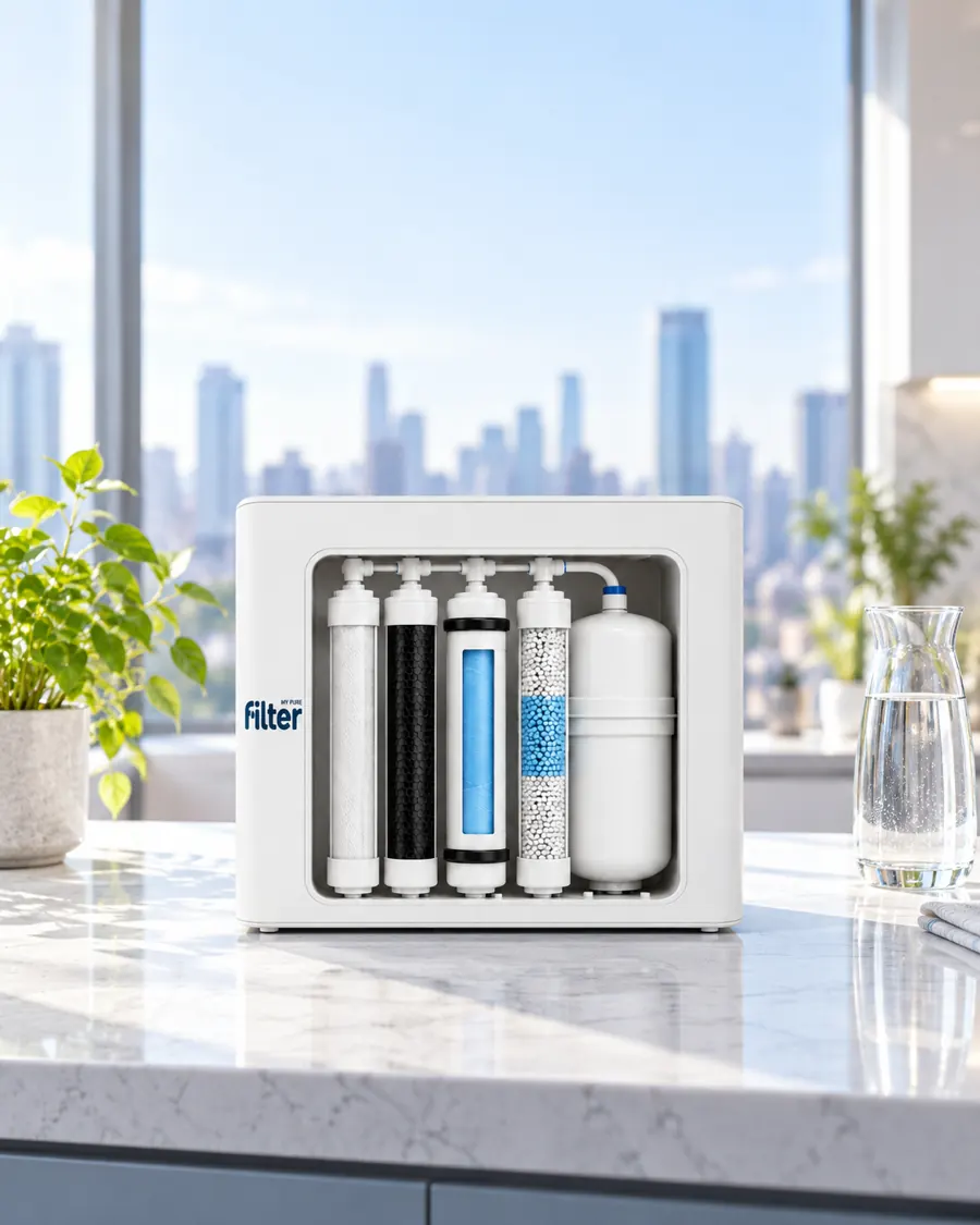 Reverse osmosis My Pure Filter en la encimera de la cocina